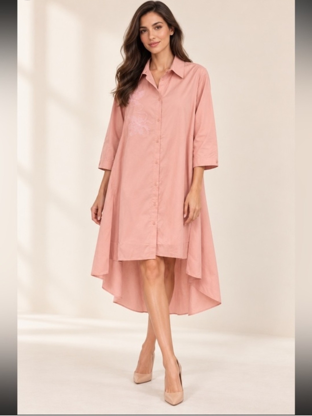 Women's Pink High-Low Shirt Dress